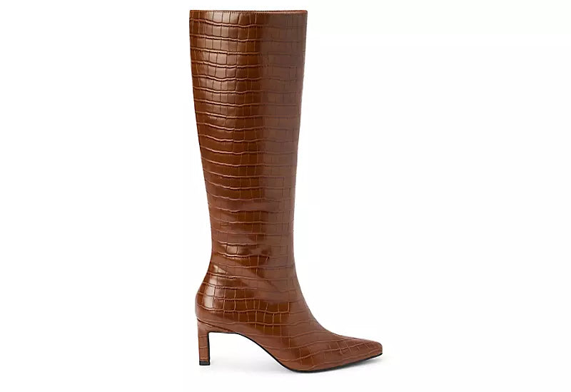 Robbie Cognac Croc Heeled Boot