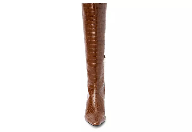 Robbie Cognac Croc Heeled Boot