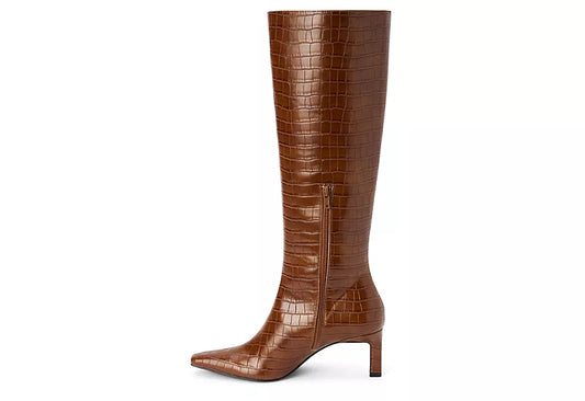 Robbie Cognac Croc Heeled Boot