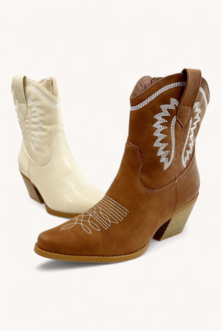 Creek Tan Embroidery Design Ankle Boots