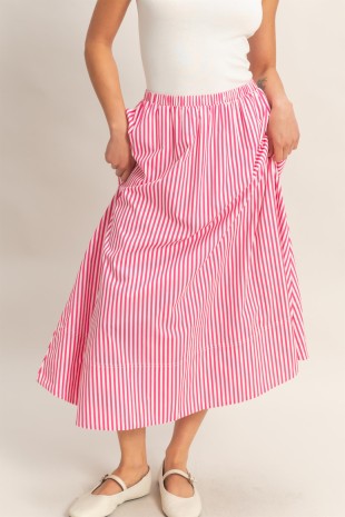 Striped Elastic Waist Midi Skirt-Saturday Steal