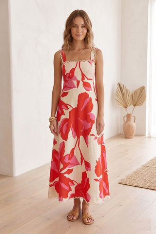 Floral Print Square Neck Maxi Dress