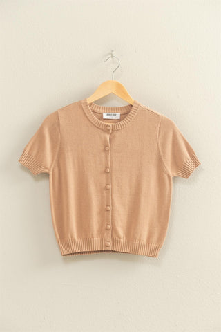 Crew Neck Short Sleeve Buttoned Cardigan