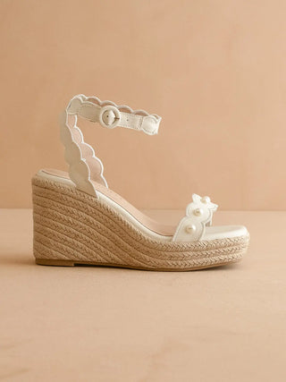 The Catalina- White Scalloped Espadrille Wedge