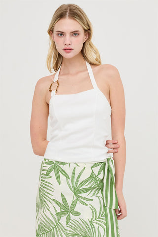 White Halter Top With Gold Loop