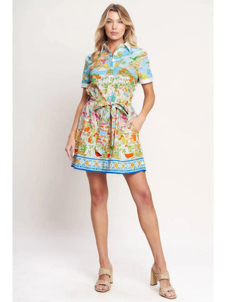 Seascape Button Front Tie Dress
