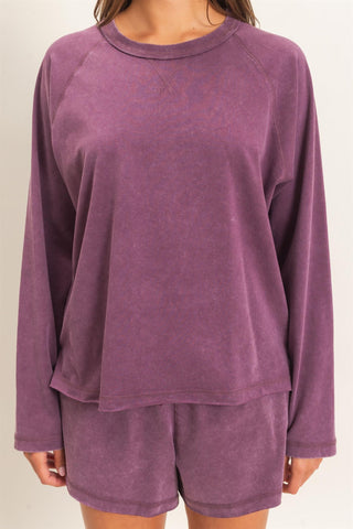 Mineral Wash Long Sleeve Top & Shorts Set