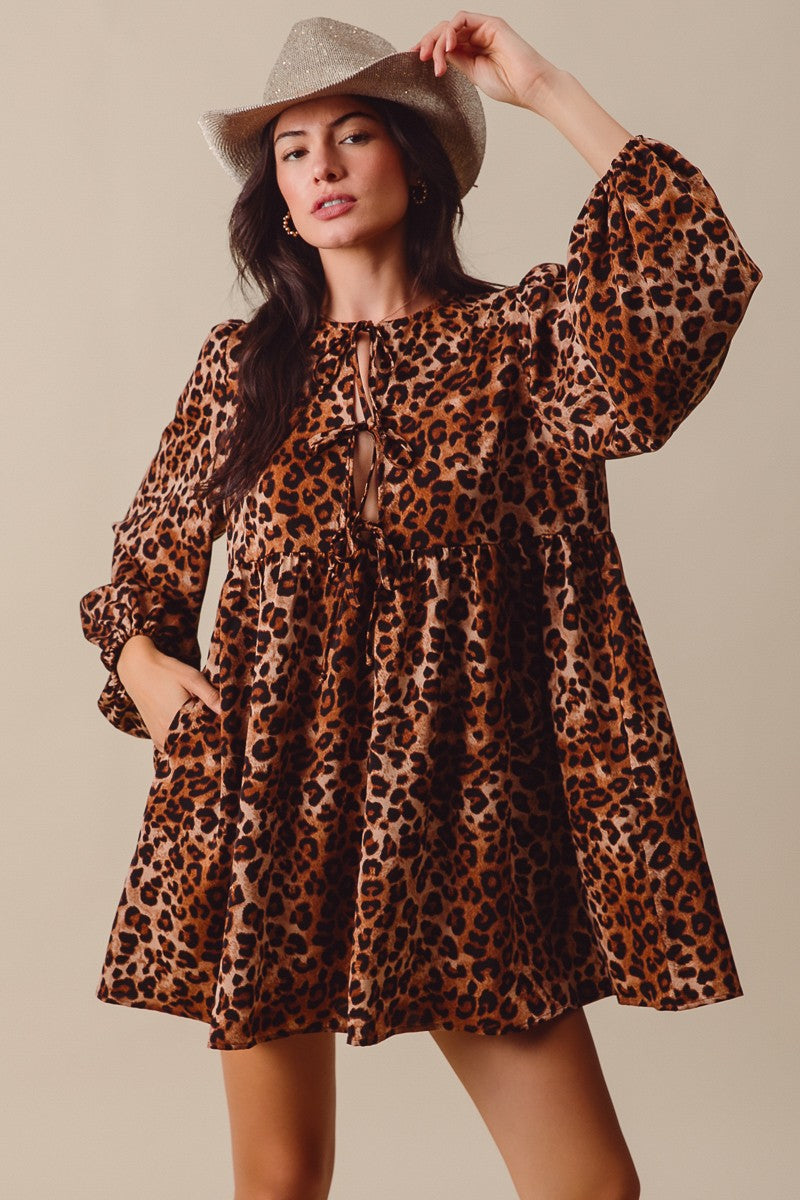 Leopard Front Tie Dress