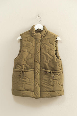 Wave Quilted Ribbon Tie Detailed Puffer Vest