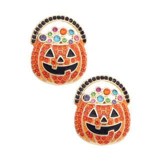 Bejeweled Jack-O'-Lantern Stud Earrings