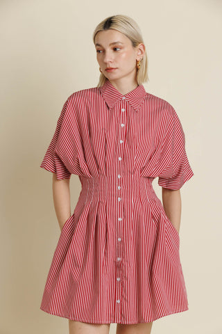 Red Striped Pleated Dress