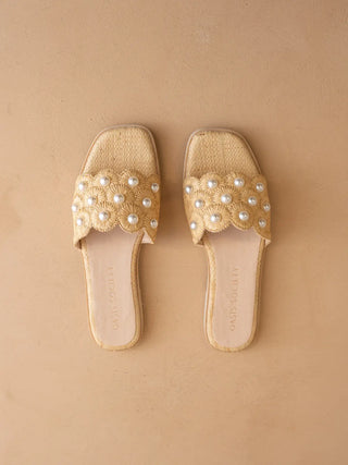 The Cathleen -Natural Pearl Raffia Slide Sandal