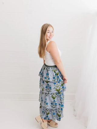 Blue Iris Ruffle Maxi Skirt