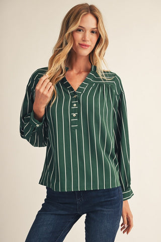 Ruffled Neckline Stripe Blouse