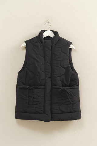 Wave Quilted Ribbon Tie Detailed Puffer Vest