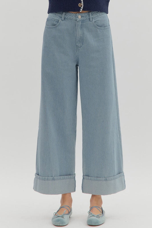 Stripe Pattern Mid-Rise Ankle-Length Denim