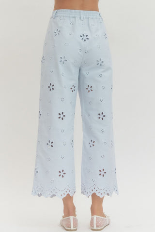 Light Blue Eyelet Wide-Leg Pants