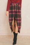 Burgundy Plaid Side Slit Skirt