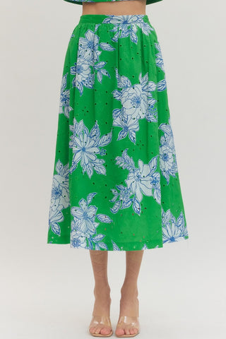Botanical Print Midi Skirt