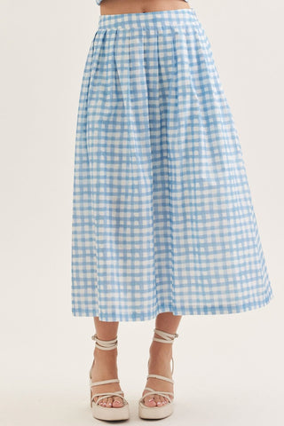 Blue Gingham Midi Skirt