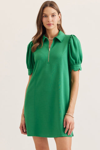 Green Scalloped Detail Modal Dress