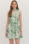 Green Floral Tie Waist Dress