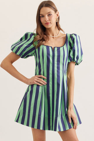 Navy Striped Square Neck Dress
