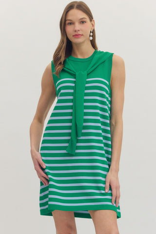 Striped Scarf Tie Detail Dress