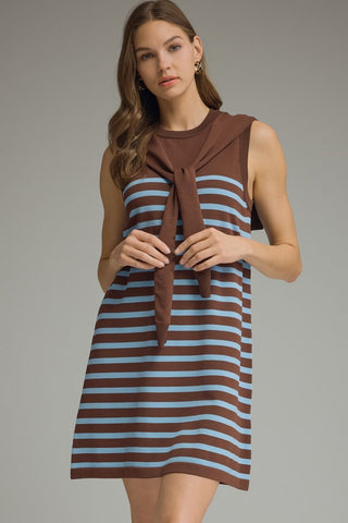Blue Striped Scarf Tie Detail Dress