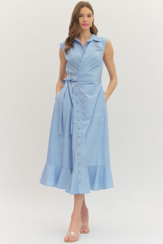 Solid Sleeveless Midi Dress