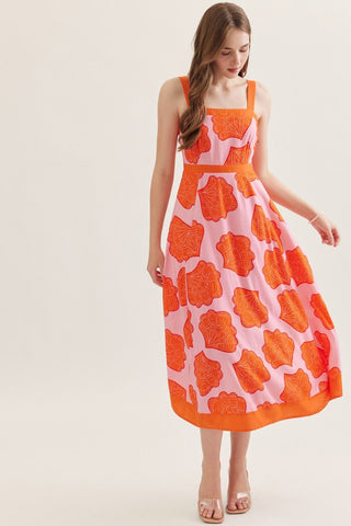 Square Neckline Midi Dress