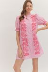 Pink Embroidered Smocked Sleeve Dress