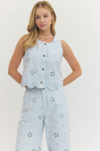 Light Blue Eyelet Sleeveless Top