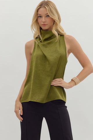 Sleeveless Mock Neck Draped Top