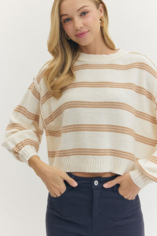 Cream and Taupe Striped Sweater