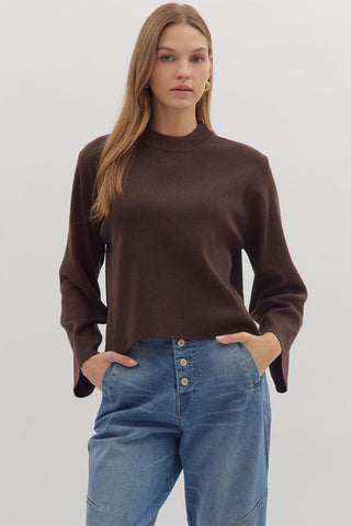 Espresso Mock Necked Long Sleeve Sweater