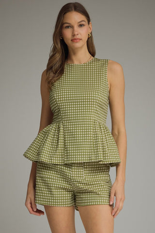Gingham Sleeveless Peplum Top