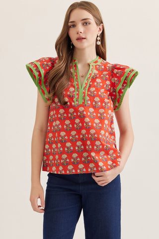 Floral Print Flutter Sleeve Top