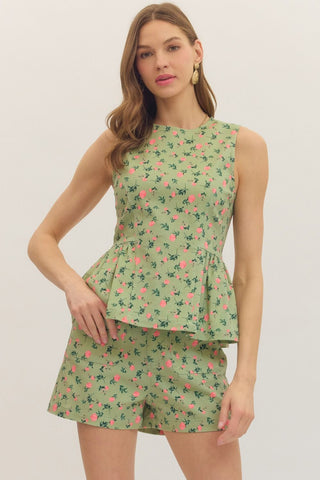 Matcha Floral Peplum Top