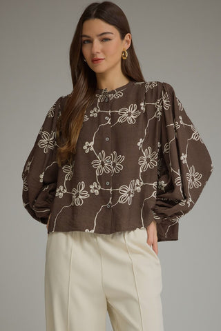 Printed Long Puff Sleeve Top