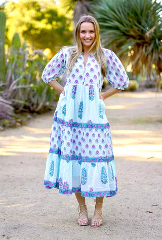 Blue Remi Block Print Maxi Dress