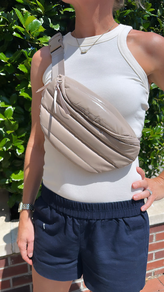 Taupe Puffer Belt Bag