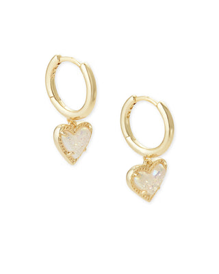 Ari Heart Gold Huggie Earrings in Iridescent Drusy-Kendra Scott