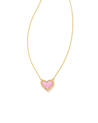Ari Heart Gold Pendant Necklace in Bubblegum Pink Lab Grown Opal-Kendra Scott