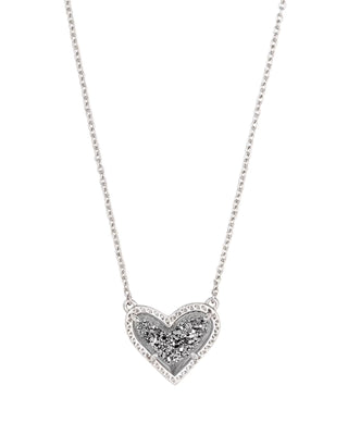 Ari Heart Silver Pendant Necklace in Platinum Drusy-Kendra Scott