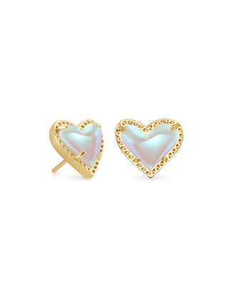 Ari Heart Gold Stud Earrings in Dichroic Glass-Kendra Scott