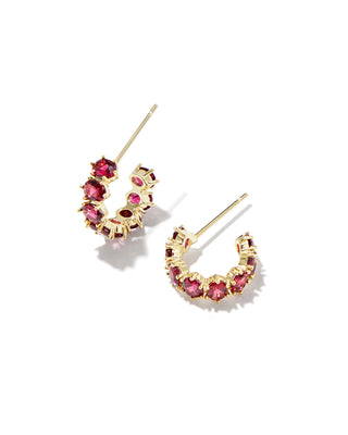 Cailin Gold Huggie Earrings in Burgundy Crystal-Kendra Scott