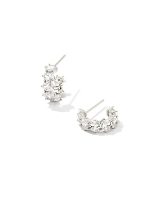 Cailin Silver Huggie Earrings in White CZ-Kendra Scott