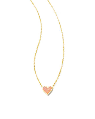 Framed Ari Heart Gold Short Pendant Necklace in Light Pink Drusy-Kendra Scott