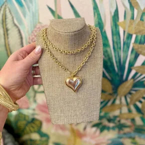 Double Wrap Puffy Heart Necklace